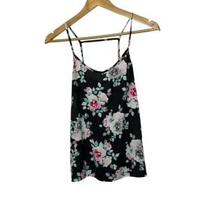 Divided Semi-Sheer Black Floral Ladder Back Tank Top Women's Sz 4